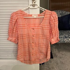 Treasure and Bond XS plaid cotton scoop neck blouse
